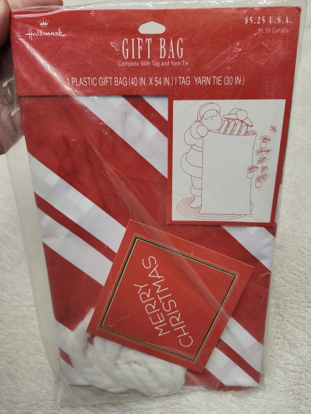 •Vintage Hallmark Striped Print Christmas Plastic Gift Bag 40"x 54"-Gift Bag Set